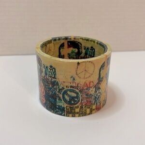 Vintage artisan handmade love peace sign bracelet papier mache